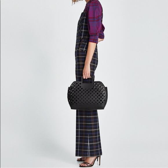 Zara Plaid Wide Leg Trouser Jumpsuit Overalls Pinafore Blogger Favorite Size S - Picture 2 of 8